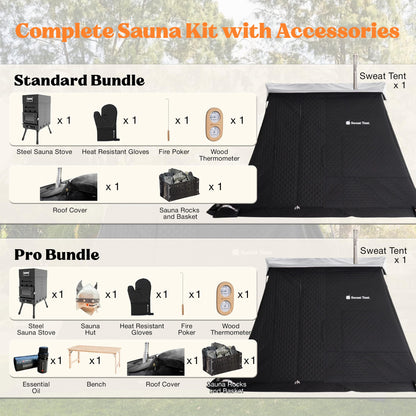 SweatTent Portable Outdoor Sauna (Extra Large) Standard Bundle – Complete Kit with Stove, Sauna Rocks, Basket, Gloves, Fire Poker, Thermometer, Quick Assembly, 10 Adults, Backyard & Camping