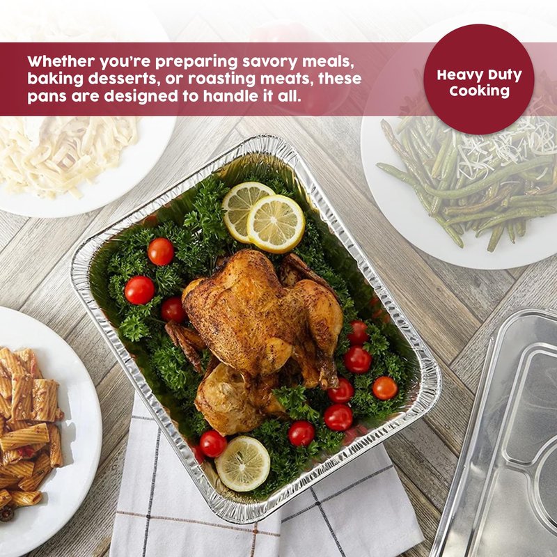 BAKE IT KITCHEN 25 Pack Half Size Disposable Aluminum Pans - Durable BBQ Pan, 9x13 Half Size Deep Pan, Cookware, Camping, Food Leftovers, Desserts, Heavy Duty, Oven