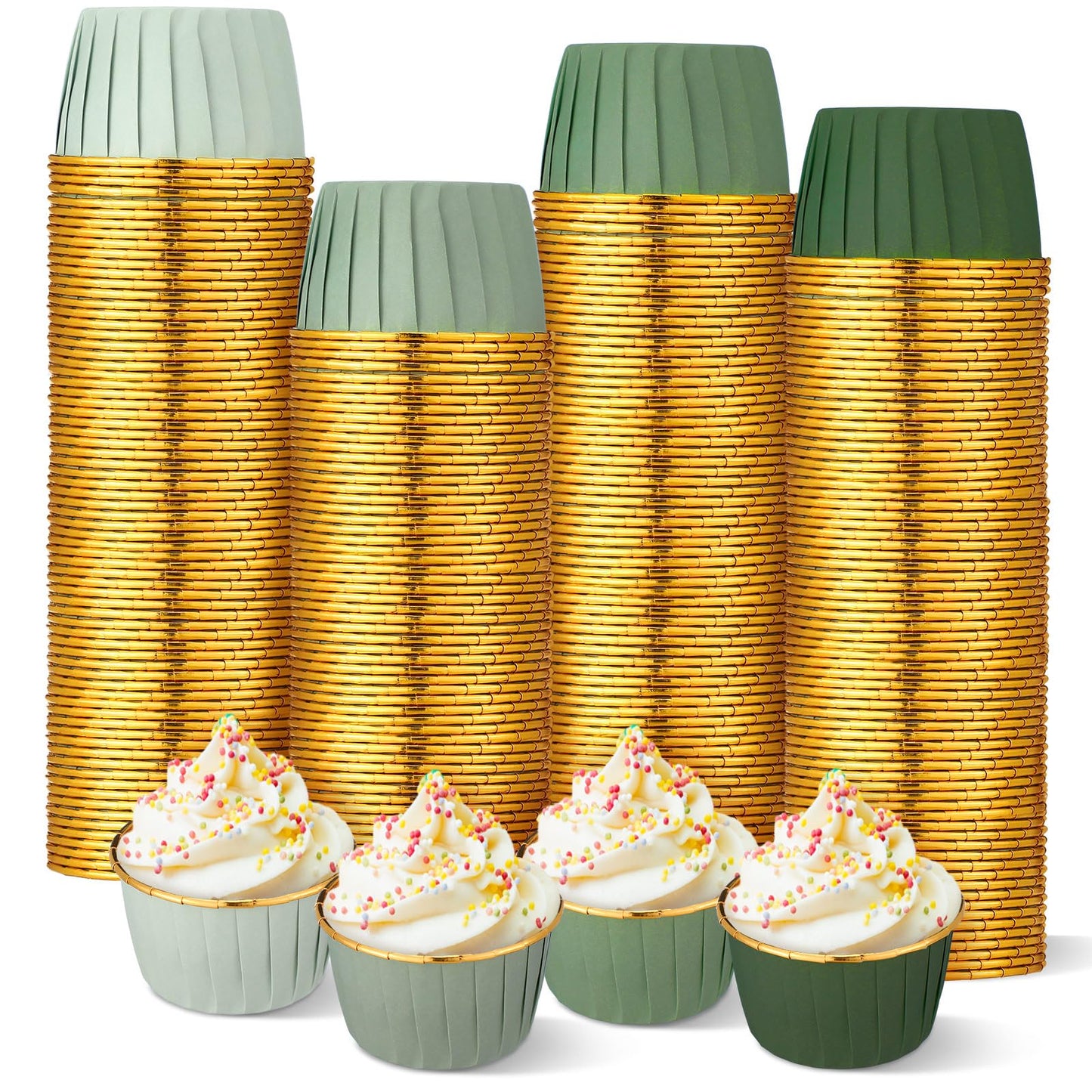 Geiserailie 100 Pcs Sage Green Cupcake Liners Gradient Green Cupcake Foil Wrappers Snack Bowls for Parties Wedding Bridal Shower Birthday Supplies