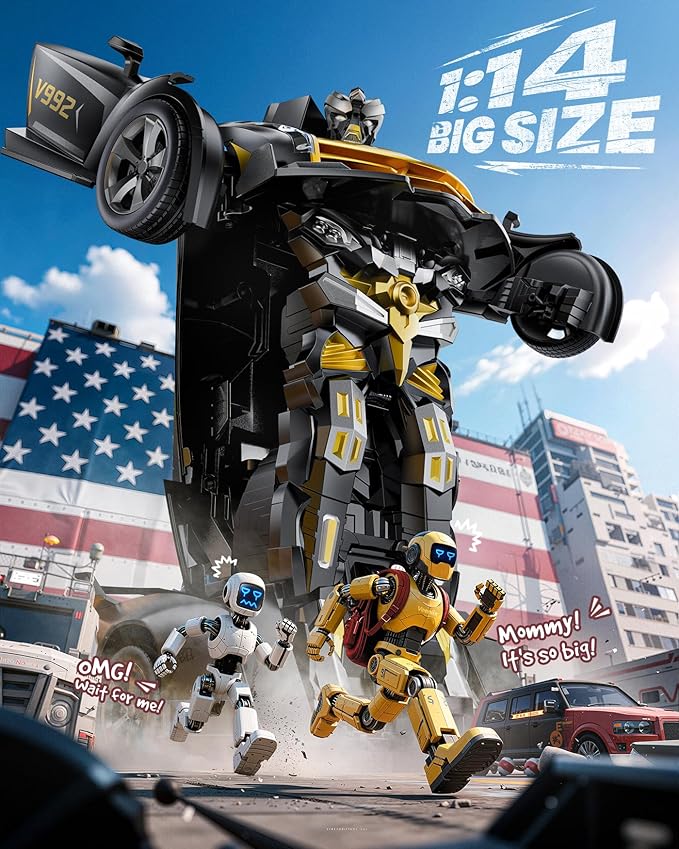 V992 Transform Remote Control Car Transform Robot RC Cars 1:14 Scale 2-in-1 Robot Toy Car with Sound &amp Light Gesture Sensing Automatic Deformation Great Gift Toys for Boys and Girls 4-6 (Gol