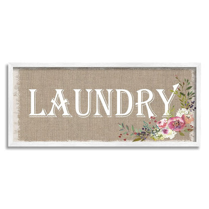 Stupell Industries 'Floral Linen Laundry', Framed Giclee Art, White, 24 x 10 Inches, Easy to Hang and Sturdy, Made in USA, by Sheri Hart