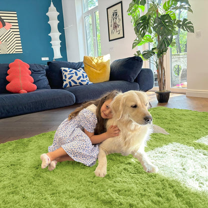 OLANLY Machine Washable 2x4 Runner Rugs - Soft Fluffy Shaggy Indoor Carpet for Bedroom & Hallway | Grass Green