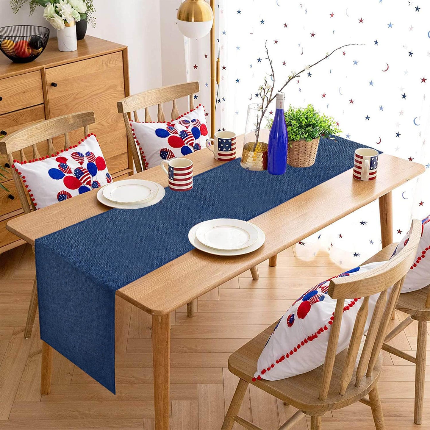 Navy Blue Table Runners 13x108 inches 2 Pieces Burlap Runner 4th of July Decorations for Home, Farmhouse, Dining Linens Decoration Independence Day