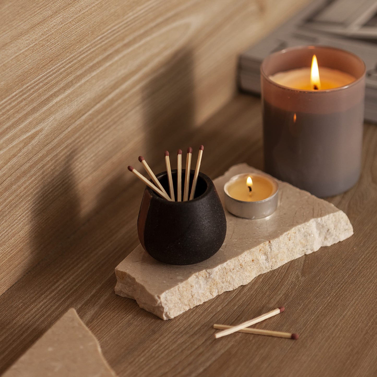 Ceramic Match Holders with Striker - Set of 2 - Decorative Modern Home Decor Gifts - Mantel Decorations - Matches NOT included