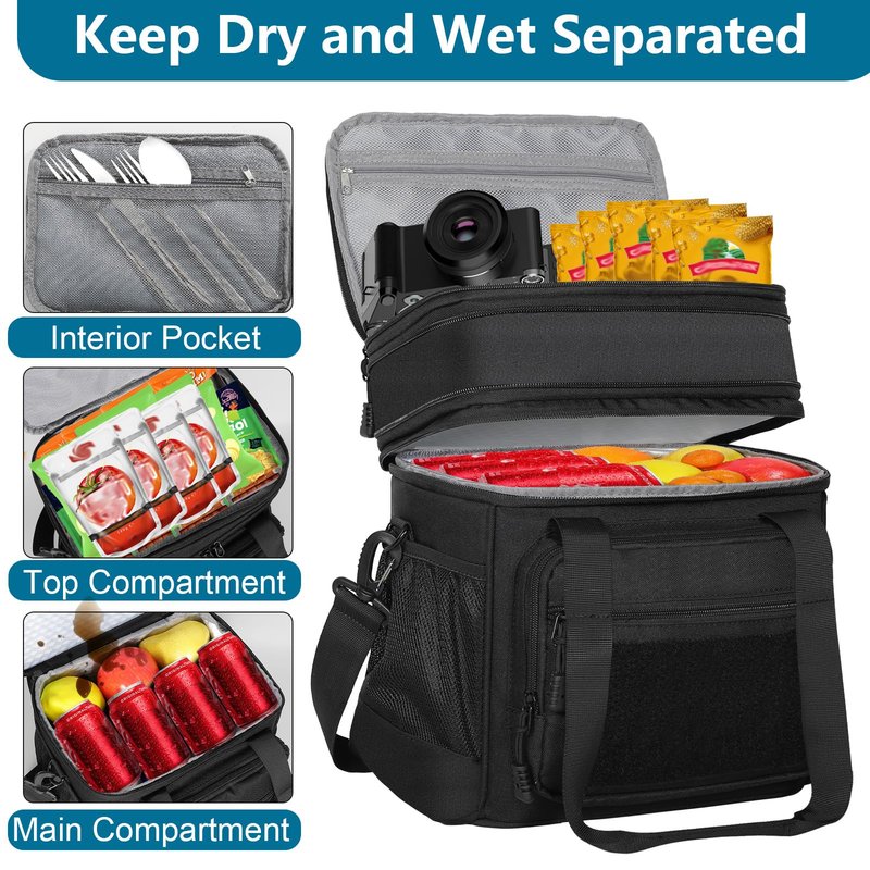 Tactical Lunch Box Cooler Bag - Expandable Insulated Lunch Bag for Men Women - Large Lunchbox for Adults Work Shifts Outdoor Trips Black 16L