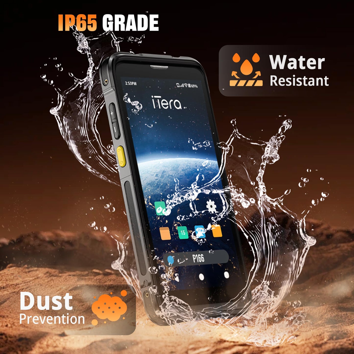 iTera Android 13 Barcode Scanner PDA: SE4710 Scan Engine Qualcomm CPU 5.5" Touch Screen Wi-Fi 6 IP65 Rugged 4300mAh Battery for Warehouse Logistics Inventory Handheld Computer P166