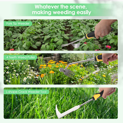 Foyucool 2026 New 3Pcs Hand Weeder Tool, Rubber Handle Weed Remover Tool, L-Shaped Weeding Tool, Manual Weeder, 4 Teeth Weeding Tool, Planting and Weeding for Garden, Patio