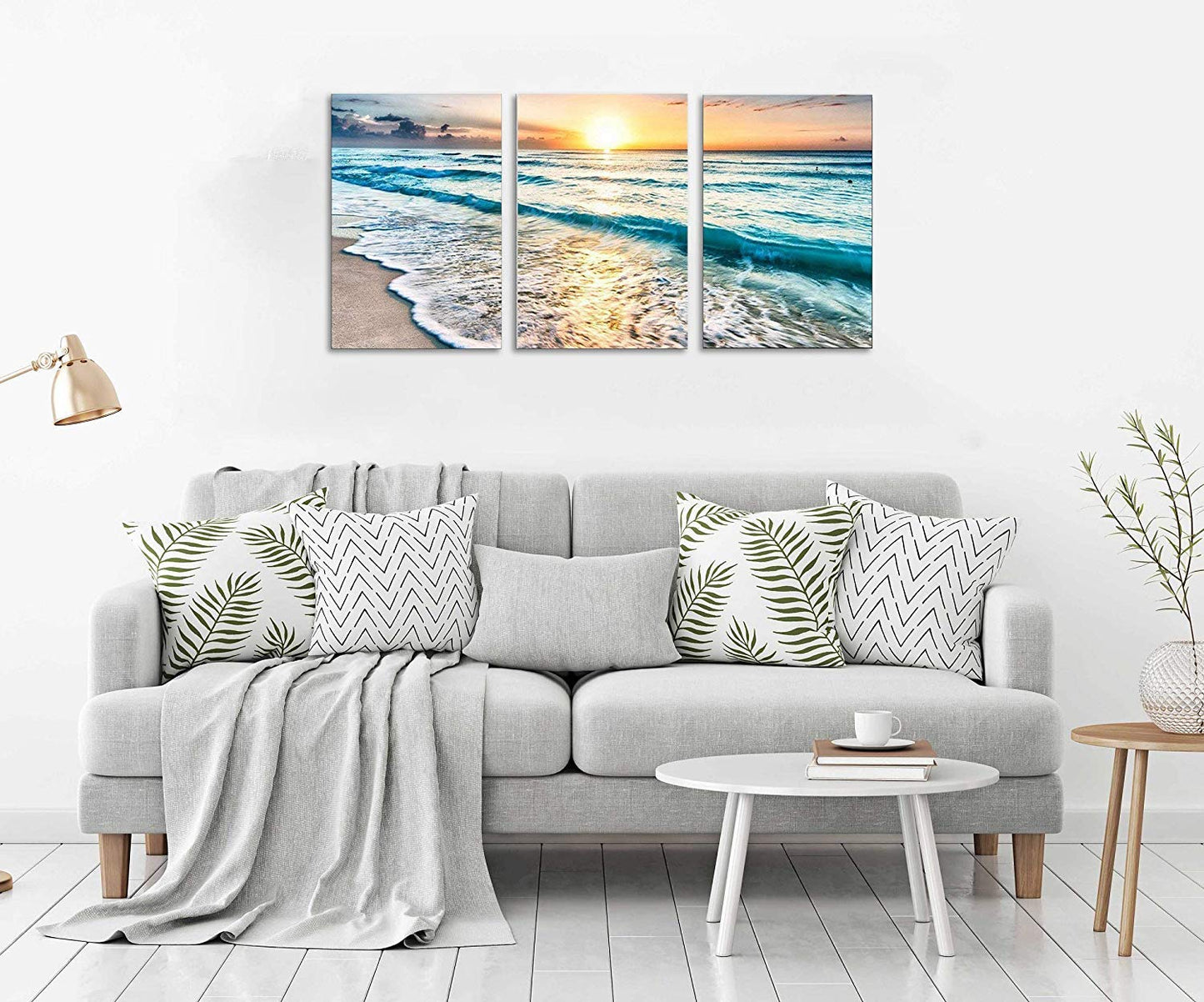 TutuBeer 3 Panel Canvas Wall Art for Home Decor Blue Sea Sunset White Beach Painting the Picture Print on Canvas Seascape the Pictures For Home Decor Decoration,Ready to Hang