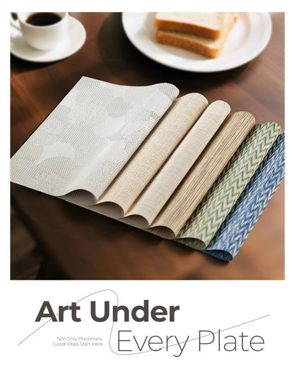 Leetaltree Beige Placemats Set of 24 - Heat Resistant Non-Slip Place mats for Dining Table, Washable Durable PVC Vinyl Woven Table Mats(Beige, 24)