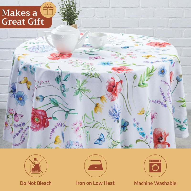 Maison d' Hermine Table Cloth Round Table 100% Cotton 63 Round Inches Tablecloth Reusable Decorative for Dining Kitchen Room Farmhouse Home Gifts for Mothers Day Spring Summer - Just Floral
