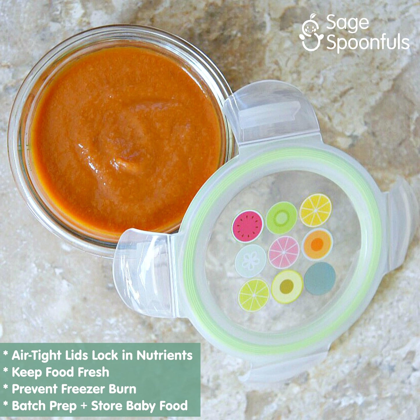 Sage Spoonfuls Glass Baby Food Containers with Lids - 6 Pack, 4 oz & 7oz Baby Food Jars, Durable, Leakproof, Airtight, Freezer Storage, Reusable Glass Baby Food Containers, Microwave & Dishwasher Safe