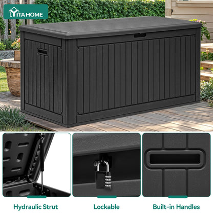 YITAHOME 320 Gallon Extra Large Deck Box, Double-Wall Resin Outdoor Storage Box with Flexible Divider for Patio Cushions Pool Supplies Garden Tools, 1000lbs Load Capacity, Lockable&Waterproof (Black)