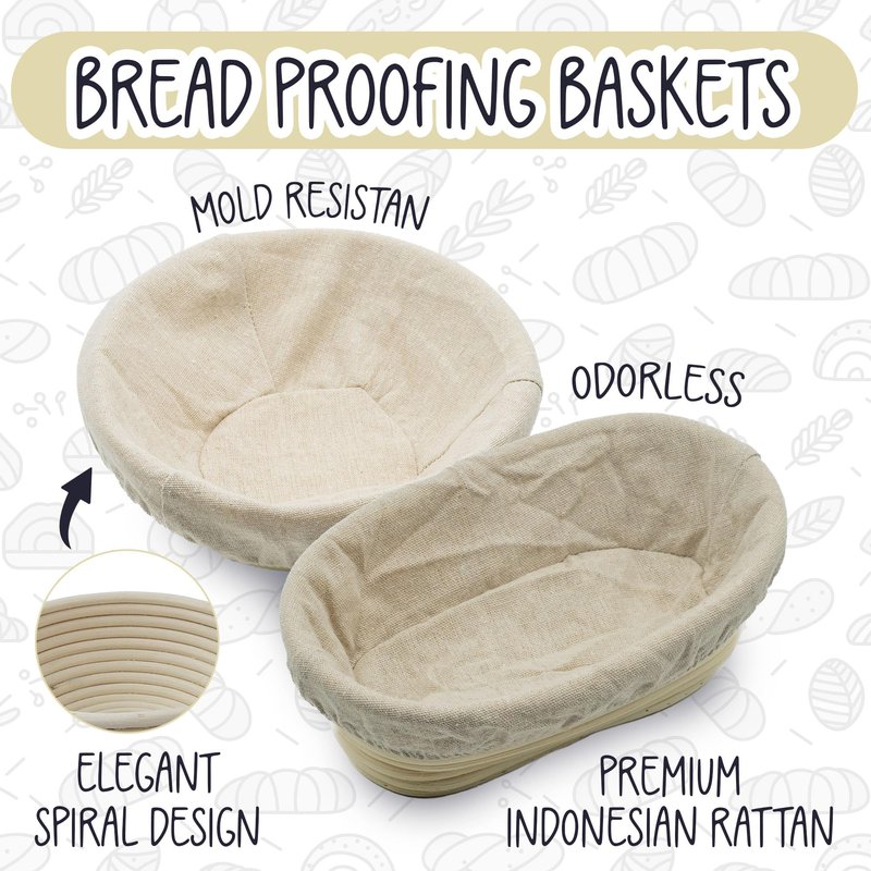 Sourdough Bread Baking Kit Full (15 Piece), Includes 34oz Sourdough Starter Jar, 2 Natural Rattan Proofing Baskets, Pastry Mat, Bread Sling, Dough Whisk, Scrapers, Lame, Perfect Tools for Bakers