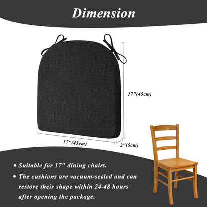 FlyGulls Chair Cushions for Dining Chairs 4 Pack Textured U-Shaped Kitchen Chair Cushions with Ties and Non-Slip Backing Indoor Chair Pads with Removable Cover (17"x17" Black)
