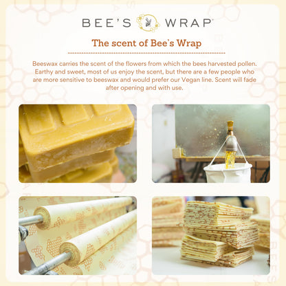 Bee's Wrap Vegan Beeswax Wraps for Food - 3 Pack of Assorted Beeswax Wraps - 2 Medium & Sandwich Wrap - Plastic Free Made in USA Reusable Natural Food Wrap - Meadow Magic