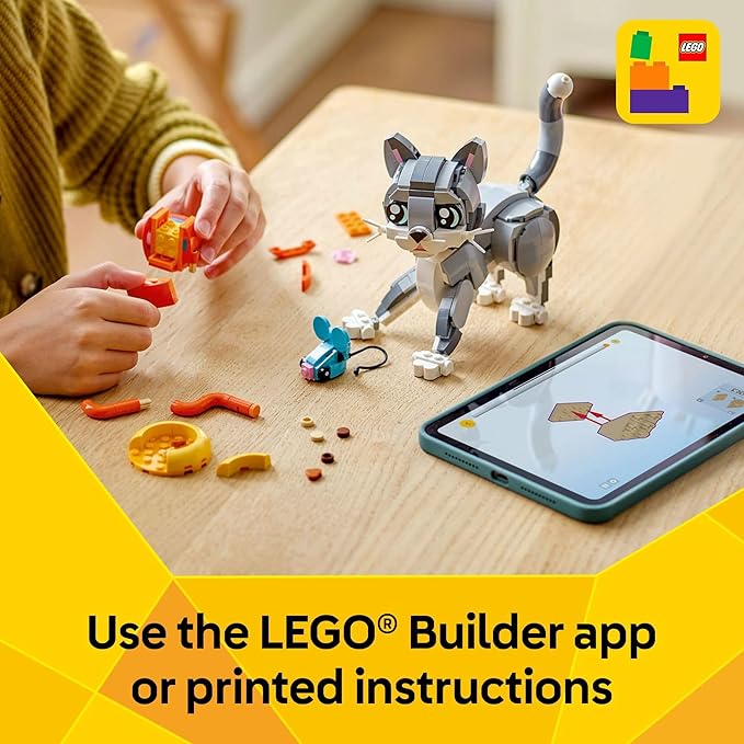 LEGO Creator 3 in 1 Playful Cat Toy - Building Toy with 3 Building Options Cat Dog or Pigeon - Birthday Gift for Kids - Animal Figures for Kids Girls and Boys Ages 8+ - 31163
