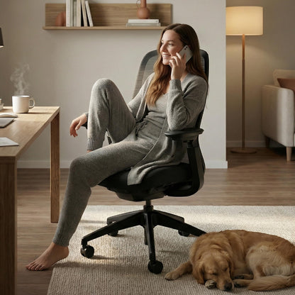COLAMY Aether Executive Office Chair for Long Hours, One-Touch Easy Adjust Managerial Desk Chair with Levitating Seat Cushion & Pilot-Level Sync Armrests, 300 LBS Mid Back Mesh Computer Chair,Black