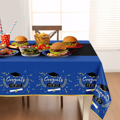 Childom 2 Pack Graduation Tablecloth,Graduation Decorations Class of 2026 Graduation Party Decorations,54"x108" Blue and Gold Plastic Table Cloth Disposable Rectangle for Home,School,Party Supplies