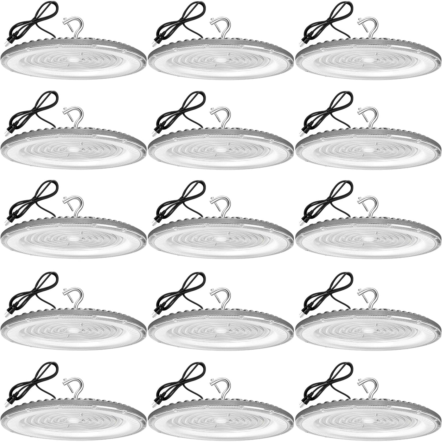 XYCN 15 Pack 300W UFO Led High Bay Light,120VAC,5000K Daylight Commercial Bay Lighting,IP66 Waterproof,45050LM,1300W MH/HPS with Plug Area Light for Warehouse/Shop/Workshop/Barn/Gym/Factory