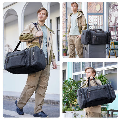 EKOROMIER Large Canvas Travel Duffle Bag - Expandable to 70L, Durable Weekender for Men & Women - Ideal for Airplanes Travel, Gym, and Business(Dark Grey)