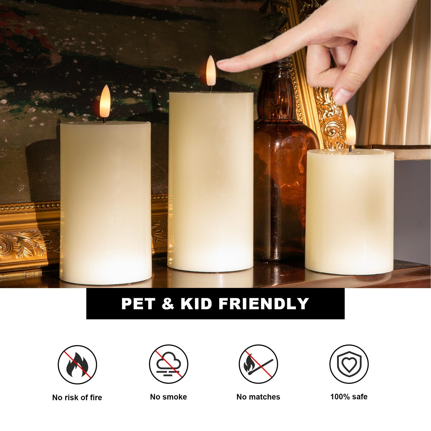 AFINETH Flickering Flameless Candles, Real Wax Battery Operated Candles with Remote, Flat Top Led Flameless Pillar Candles for Home, Wedding, Party Decor, Set of 3, Φ 3" H 4" 5" 6", Ivory