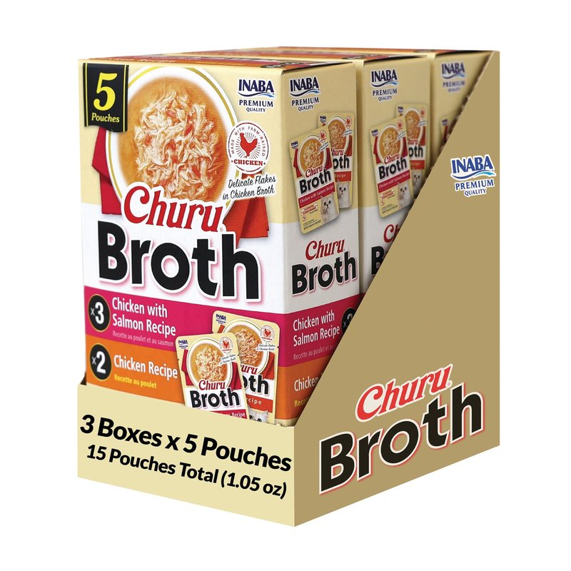 INABA Churu Broth for Cats, Creamy Purée Side Dish Pouch, 1.05 oz Pouches, 15 Pouches Total, Chicken Variety