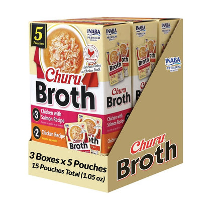 INABA Churu Broth for Cats, Creamy Purée Side Dish Pouch, 1.05 oz Pouches, 15 Pouches Total, Chicken Variety
