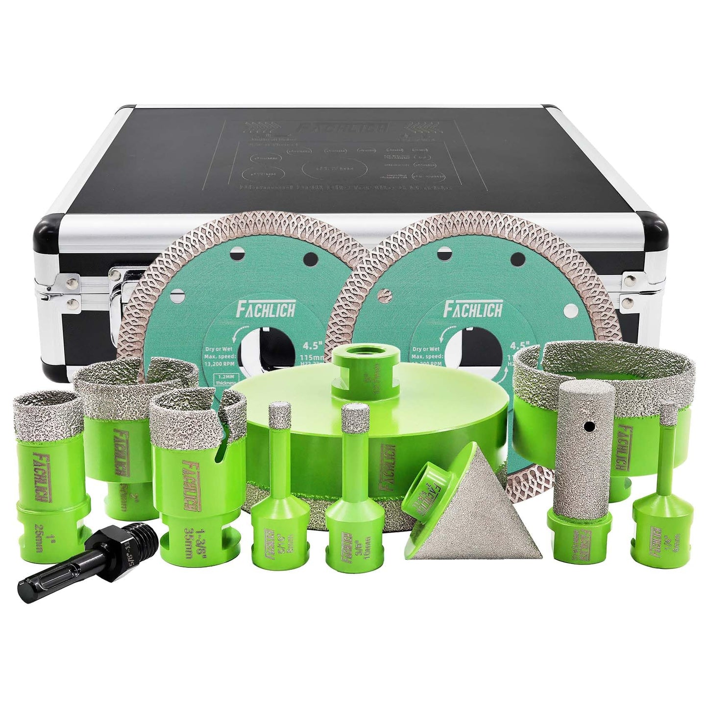 FACHLICH Tile Hole Saw Kit Diamond - (6/8/10/25/35/50/75/127mm Drill Bits+Finger Bit+Chamfer Bit+Adapter+Tile Blade) Diamond Hole Saw Kit for Porcelain Ceramic Marble Brick Granite,5/8"-11 Thread
