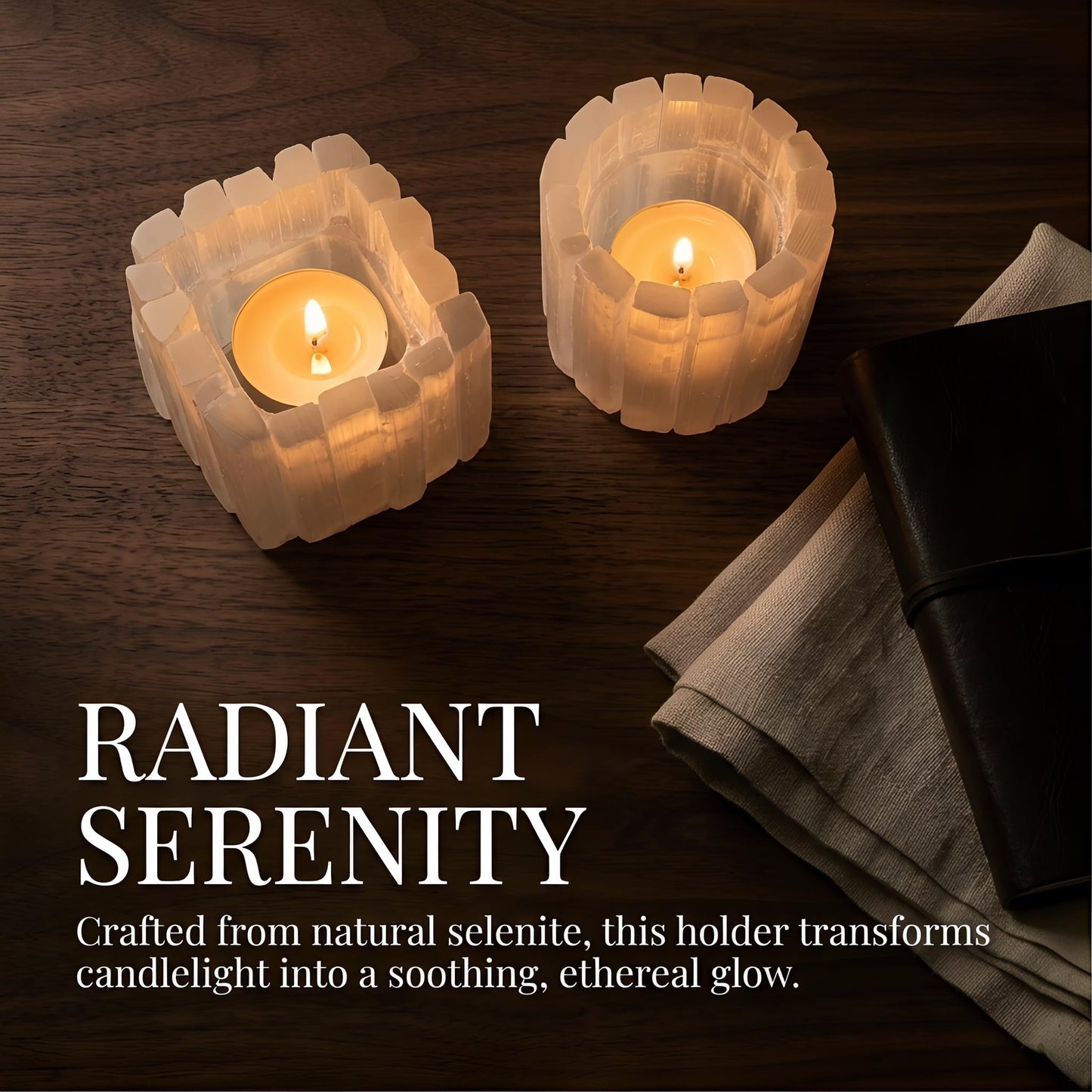 Selenite Tea Light Holder, Natural Selenite Crystal Candle Holders with Different Shapes, for Home Decor, Meditation, Yoga, Reiki, Gifts (Square Regular Cup)