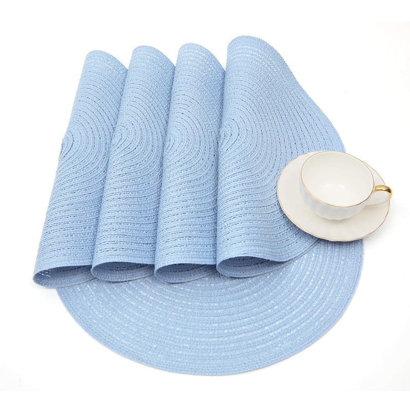 SHACOS Round Braided Placemats Set of 8 Washable 15 inch Round Non Slip Table Place Mats for Dining Tables Wedding Party Decor (Light Blue, 8)