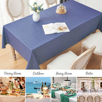 Veblandy Rectangle Tablecloth Linen Textured Waterproof & Stain Resistant Table Cloth Wrinkle Free Decorative Fabric Farmhouse Table Cover for Dining/Party/Buffet/Wedding, 60 x 84 Inch, Demin Blue