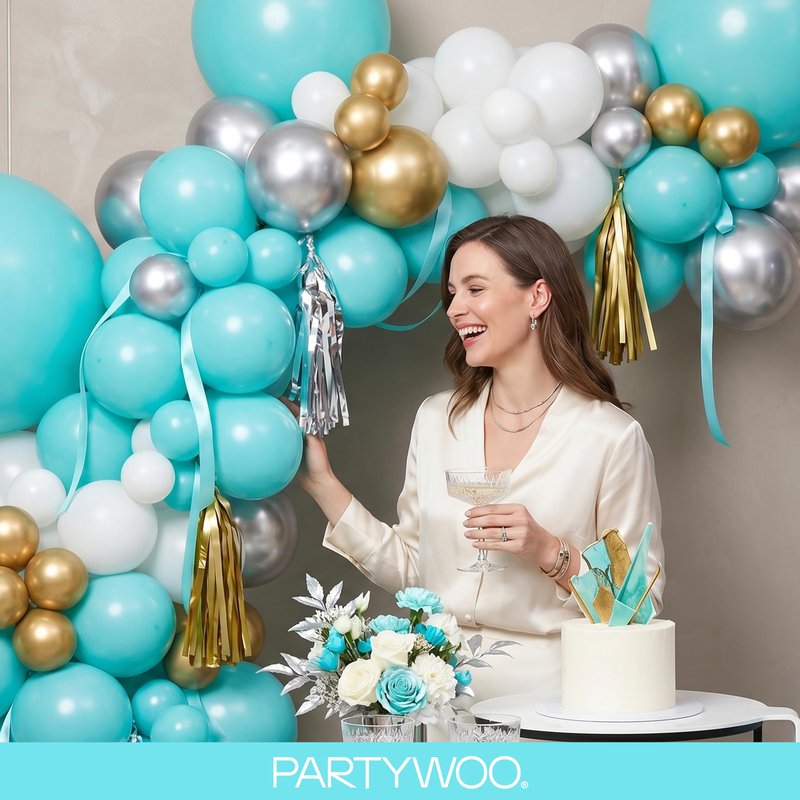 PartyWoo Teal Balloons 100pcs Different Sizes Pack of 18 12 10 5 Inch Turquoise Dark Teal Balloon Arch Kit for Baby Shower Gender Reveal Graduation Mermaid Birthday Pool Party Decorations Blue-Y69
