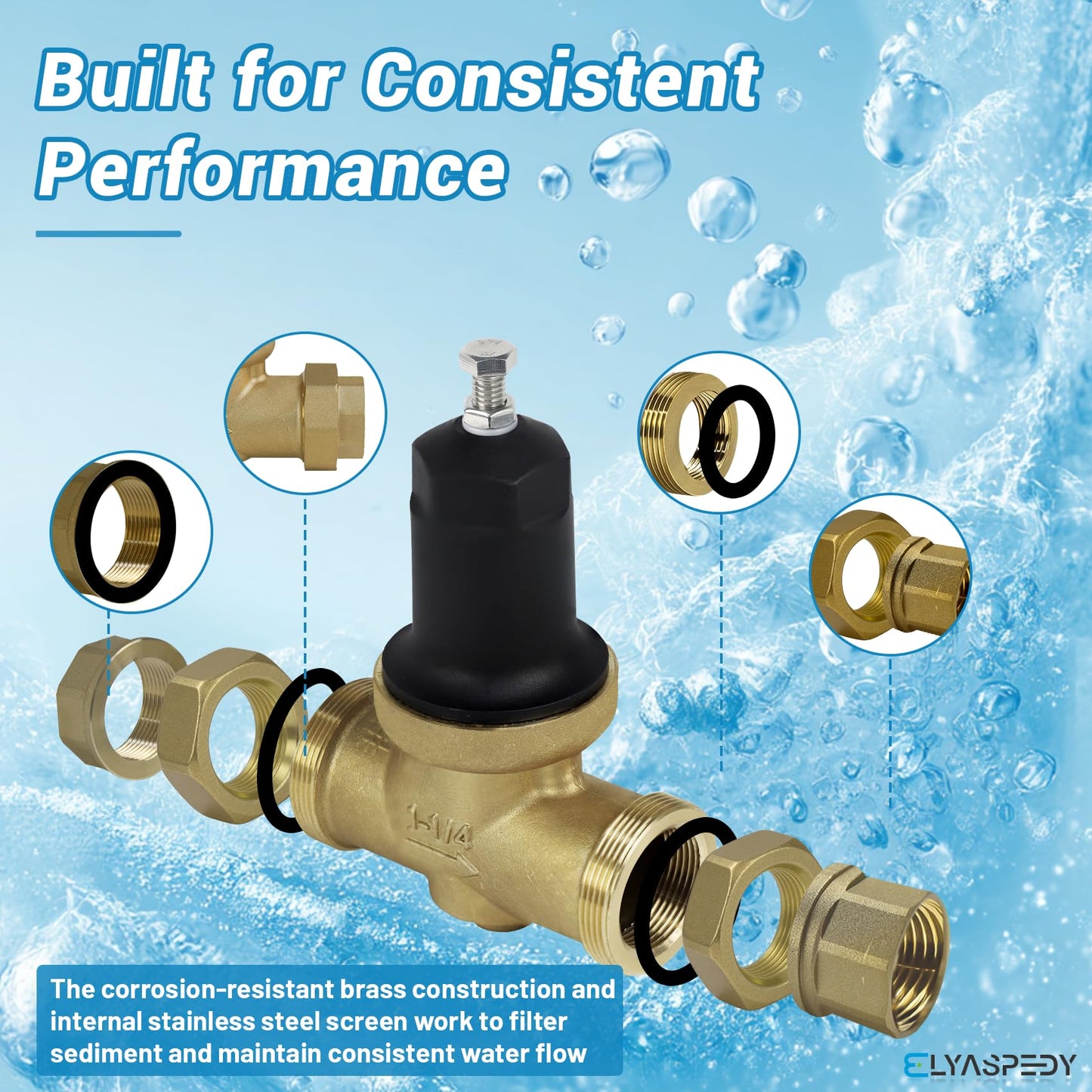 1-1/4 Inch 114-NR3XL Pressure Reducing Valve, with Double Internal Thread Pipe NPT Connection, Suitable for Zurn 1-1/4" NR3XLDULU Reducing Valves, Comes with Stainless Steel Screen and 2 gaskets