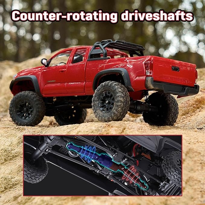 BEEZRC FMS 1/24 RC Crawler FCX24M Tacoma Toyota Official Licensed ABS Hard Body 4WD Off-Road RC Rock Truck2-Speed Transmission Hobby Grade Remote Control Car for Adults RTR red