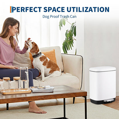 Stainless Steel Trash Can, 3.2 Gallon Lid, Soft Closing Pedal, Fingerprint Resistant, Durable, Suitable for Kitchen Bathroom Trash Can,White