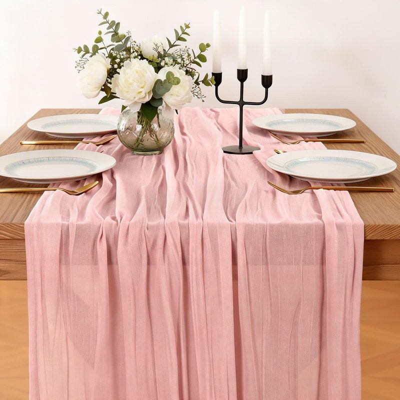 Dusty Pink Cheesecloth Table Runner, 10 FT Boho Rustic Cheese Cloth Gauze, 35x120 Inches Centerpieces Decor for Wedding Spring Easter Baby Bridal Shower Party Decoration, 1 Pack