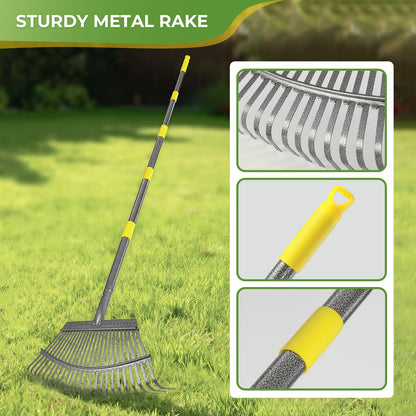 2 Pack Garden Rake for Leaves: 18" Wide Heavy Duty Rakes for Lawns with 72 Gallon Leaf Bags and Scoops, Metal Leaf Rake Set with73 Adjustable Long Handle 25 Tines for Yard, Garden, Lawn