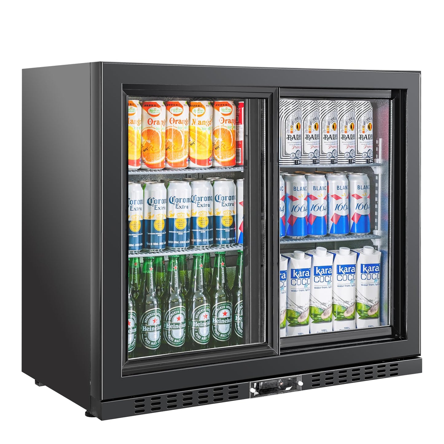 BINGERMA Back Bar Cooler with 2 Glass Sliding Doors 7.4 Cu.ft. ETL Commercial Beverage Refrigerator Black Drink Fridges for Beer, Wine,Soda, Drinks