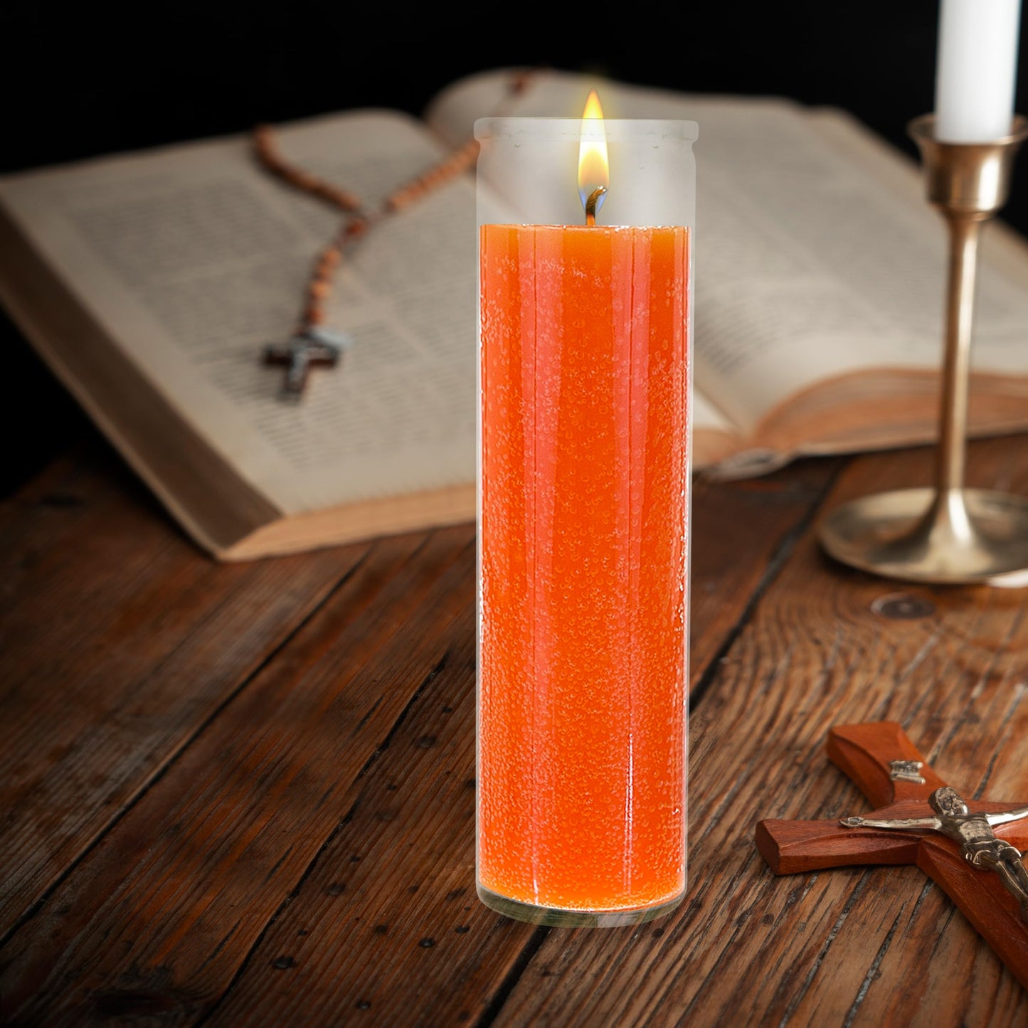 Mega Candles 6 pcs Unscented Orange 7 Day Glass Container Devotional Prayer Candles, Premium Wax Candle 2 Inch x 8 Inch, Sanctuary, Vigils, Prayers, Blessings, Religious, Memorials, Remembrance