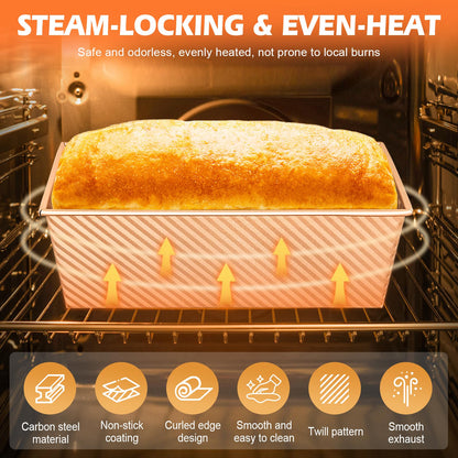 Dipanist 2Pack Pullman Loaf Pans with Lids – 2.2 LB & 1 LB Dough Capacity, Non-Stick Carbon Steel Bread Pans for Homemade Sandwich and Sourdough Bread, Corrugated Toast Mold