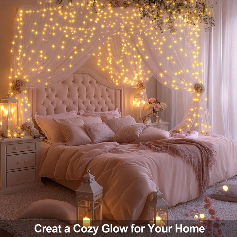 2 Pack Fairy Lights Battery Operated, 200 LED 66Ft Silver Wire Twinkle String Light 8 Modes Auto Timer Mini Christmas Fairy Lights for Bedroom Wedding Decor (Warm White)