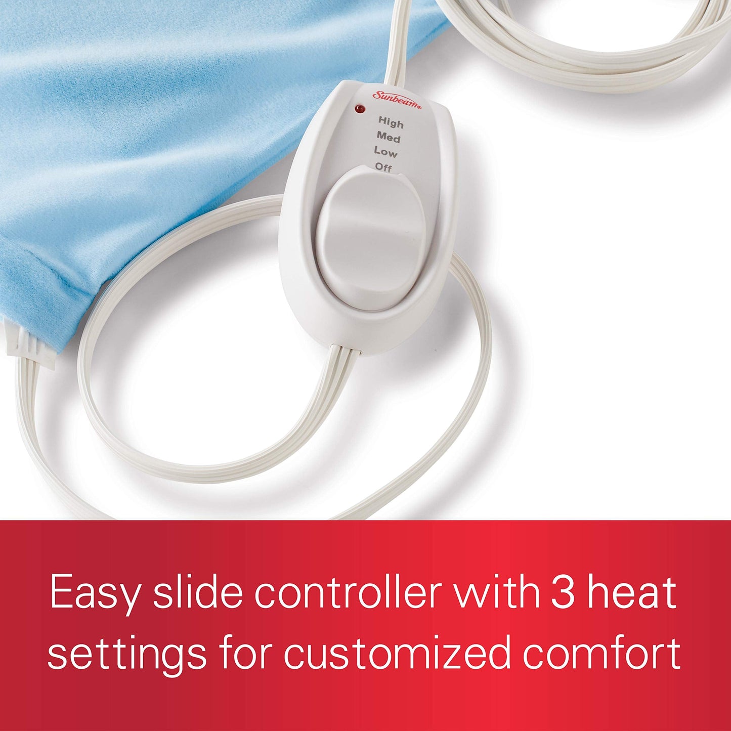 Sunbeam Standard Size Heating Pad, 12"x 15", For Back, Neck, Shoulder, and Period Cramp Pain Relief, 3 Heat Settings, Compact Storage Solution, Auto Shut-Off, Machine-Washable, Gifts For Mom & Wife, FSA/HSA Eligible, Grey