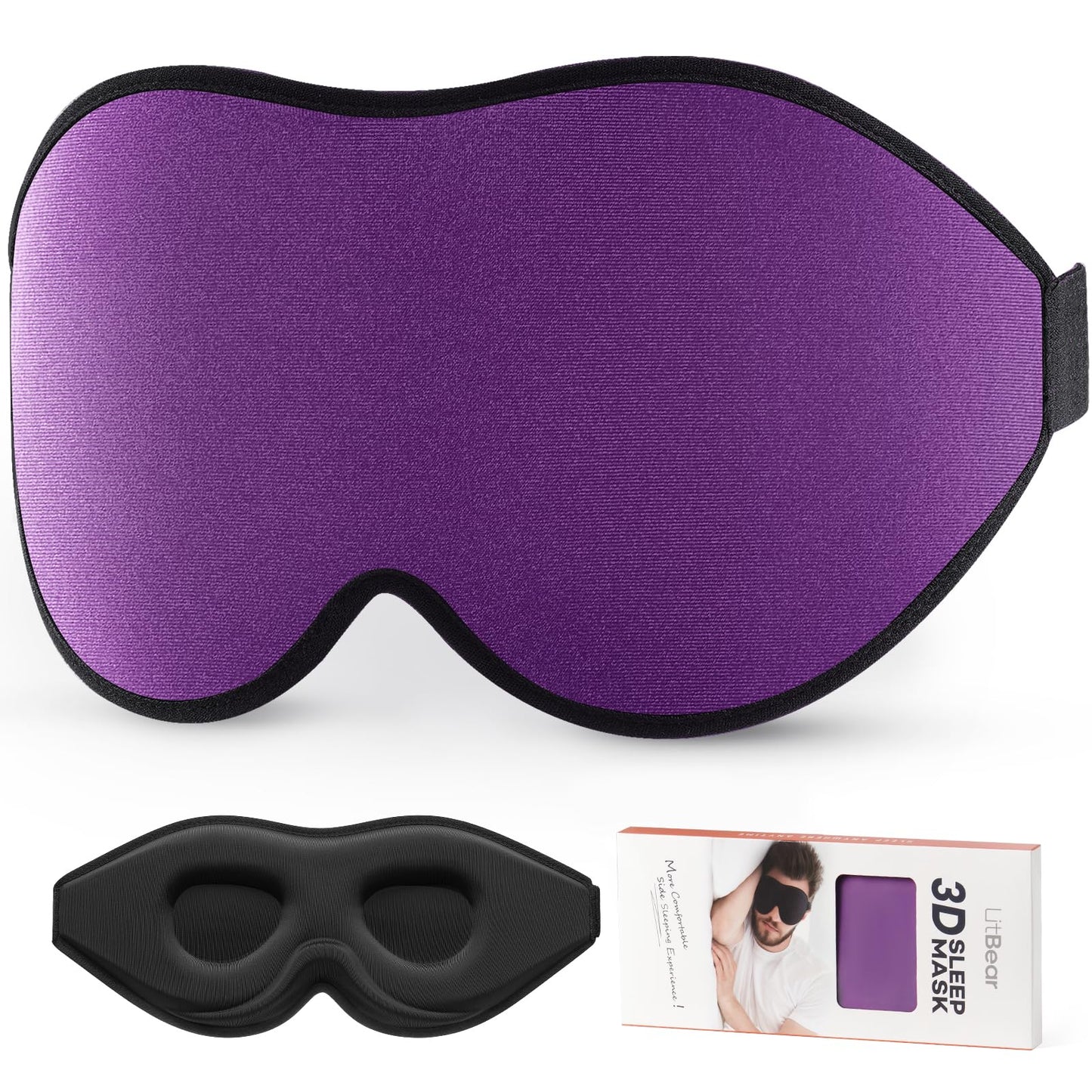 LitBear Sleep Mask for Side Sleeper Women Men, Eye Mask for Sleeping Light Blocking, 3D Contoured Cup Sleeping Mask, Soft Breathable Sleep Eye Mask with Adjustable Elastic Strap for Travel