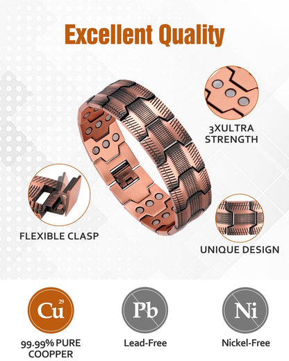 Jecanori 3X Strength Copper Magnetic Bracelet for Men with Adjust Tool and Jewelry Gift Box Included
