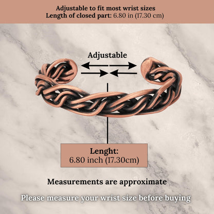 Handmade Elegant Copper Bracelet for Women and Men-Pure Copper Bracelet for Pain Relief and Stress Relief-Adjustable, Thickest, Twisted Copper Wire Bracelet to Fit many Size Wrist(folded) (intricate)