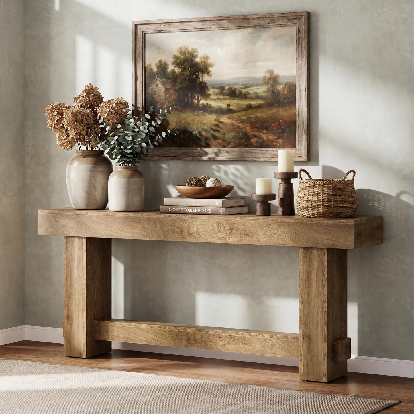 Tribesigns 70.9" Entryway Console Table, Extra Long Wooden Farmhouse Sofa Table Behind Couch, Modern Rustic Foyer Stand with Thick Legs for Hallway, Living Room, Wood Grain Finish