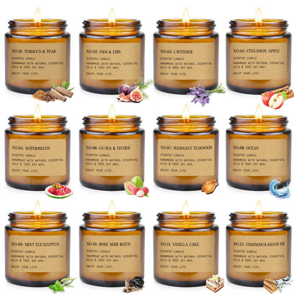12 Pack Aromatherapy Candles for Home Scented, Aromatherapy Jar Candle Gifts for Women, Natural Soy Wax Amber Candle Set, Scented Candles Set for Birthday Present