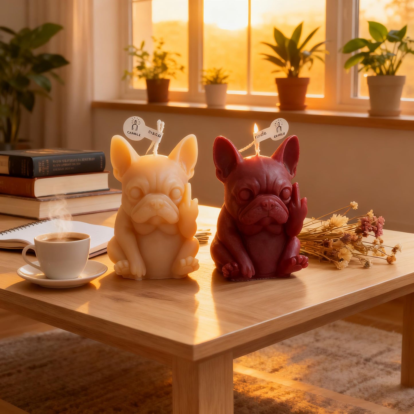 French Bulldog Shaped Scented Candle,2 Pack Funny Novelty Pet Dog Figurine with Floral Scent,Soy Wax Smokeless Candle for Home Decor,Hilarious Gift for Prank Lovers & Dog Enthusiasts