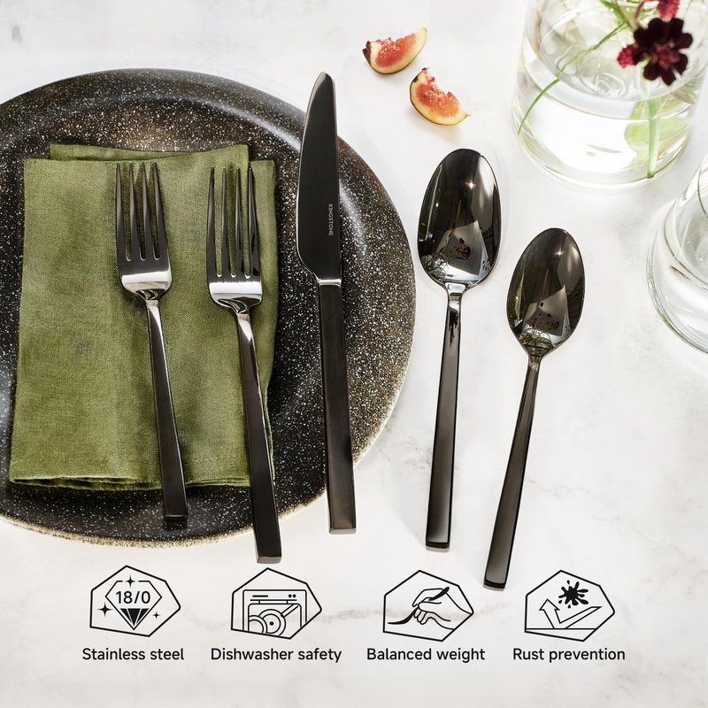 KINGSTONE Silverware Set, 60-Piece Flatware Cutlery Set Premium Stainless Steel, Service for 12, for Kitchen, Home, Wedding, Party, Mirror Polished and Dishwasher Safe