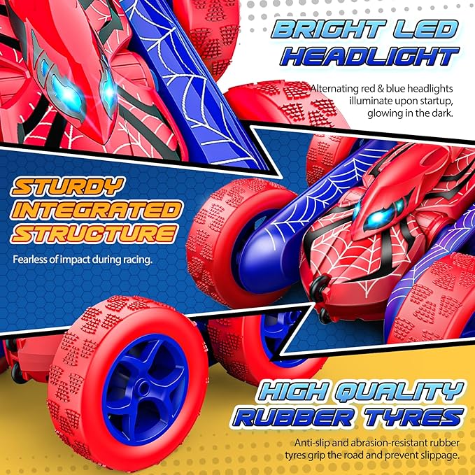 Remote Control CarDouble Sided 360° Rotating 4WD RC Cars Toys for 3-12 Year Old Boys 2.4GHz Electric Rechargeable Race Stunt Birthday Halloween Christmas Easter Toys for Boys 4-6 3-4